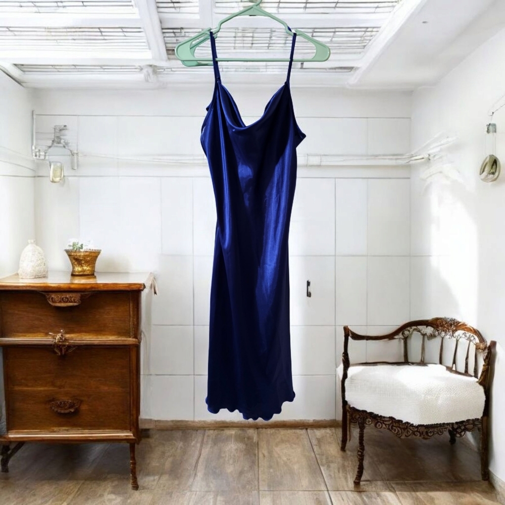 Bebe Blue Cowl Neck Sleeveless Maxi Gown